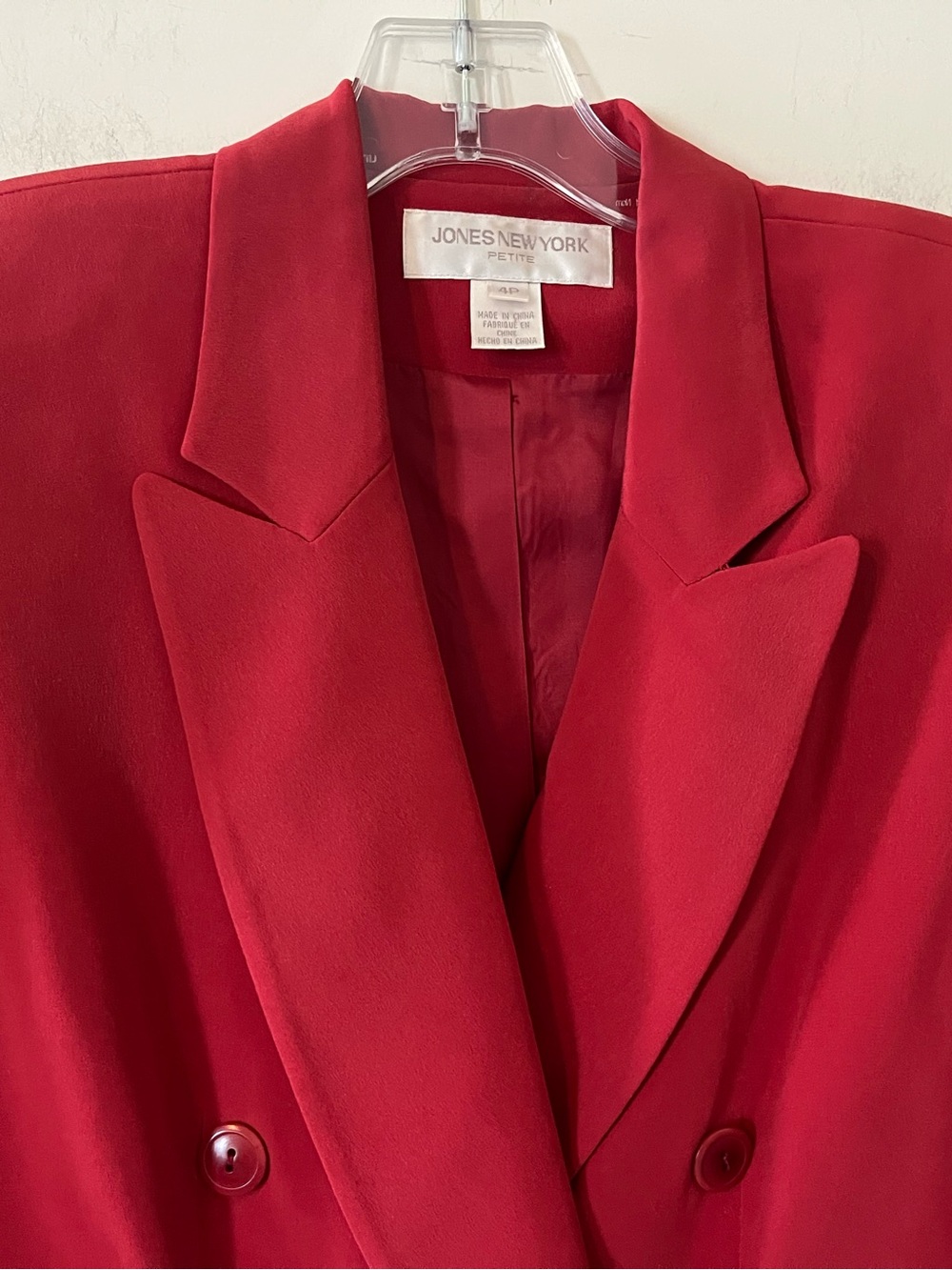 Jones New York Red Double-Breasted Silk Blazer Women’s Size 4P - Picture 9 of 16
